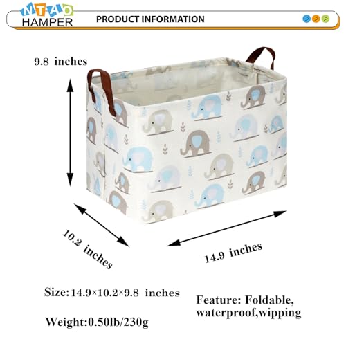 Image of NTAOHAMPER Rectangular Blue Elephant Storage Basket,Collapsible Gift Basket with Handles,Books Box,Room Decor(Blue Elephant)