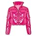 Girls Cropped Puffer Jacket Winter Shiny Heavyweight Zip Up Coats Oversized Padded Quilted Coats Fashion Hot Pink Size 9-10
