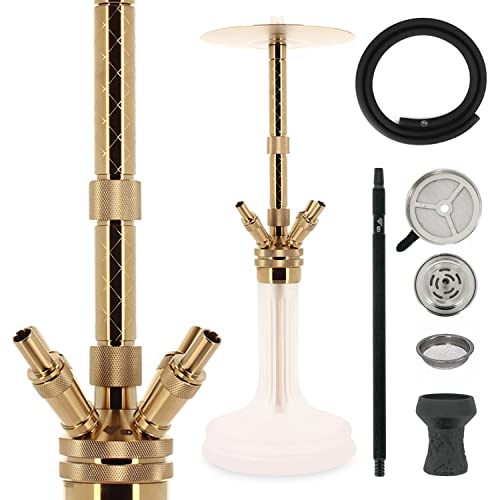 WD Hookah Shisha Set Komplettset aus Edelstahl in Gold F61G-32 Wasserpfeife Edelstahlshisha Hookah inkl. Zubehör Shisha…
