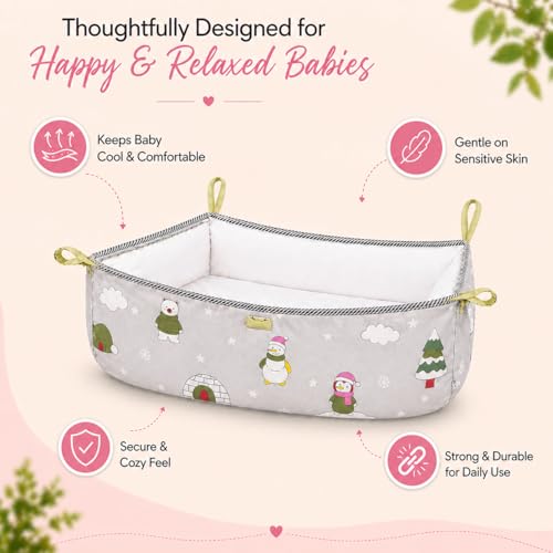 Image of Traditional Baby Khoyu /Cotton Cradle Cloth for Ghodiyu /Jhula /Palna with Astar Double Layer Support | Cloth for Cradle Stand Use Snow Print (Grey)