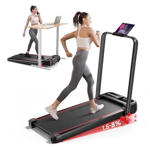 RHYTHM FUN Incline Foldable Treadmill, Walking Pad with Handle Bar 3 Level Incline, 300 Lbs Portable Treadmill for Home Office, Under Desk Compact Treadmill with LED Display Remote Control & APP