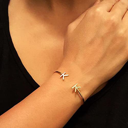 14K Solid Gold Letter Bangle Bracelet, Gold Fill Letter Bracelet, Sterling Silver Initial Bracelet, Personalized Initial Open Cuff Bangle, 2 Letters Bangle Gift For Men Women Girls #TOP5