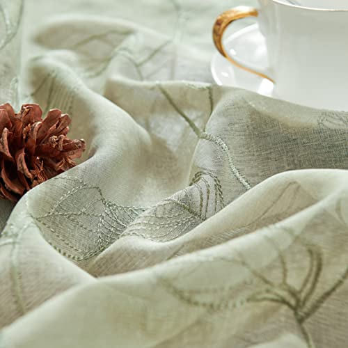 Topick セージグリーン シアー キッチン カフェカーテン リーフ刺繍 ボイル層 ショートハーフウィンドウ セミシアー RV キャンパーカーテン ファームハウス 小さなドア バスルーム 地下室カーテン 24インチ ロッドポケット 2パネル [2]