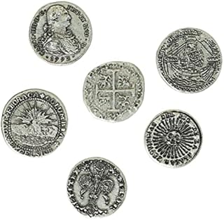 Pirate Silver Plated Metal Coins. Original Gift idea for Fans of Accessories Gadgets Piracy, Cosplay, Fantasy. Set 6 Replica coinage Pirate Treasure for Collectors