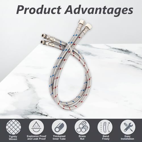 2 Stück Anschlussschlauch Armatur, Panzerschlauch 1/2 Zoll x M10 Edelstahl Wasserhahn Schlauch 60cm Flexschlauch Geflochtener Verlängerung für Mischbatterie