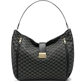 GEMIU Womens Large Logo-Print Hobo Shoulder Bag Canvas Hobo Tote Bags Durable Graceful Inspired Handbags Women's Tote Bags with Snap Closure Black