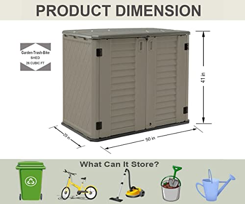 Image of HOMSPARK Storage Shed Weather Resistance, Multi-Purpose Outdoor Storage Cabinet for Backyards and Patios, Horizontal Storage Shed for Lawnmower, Patio Accessories (Coffee, Large - 26 cu.ft)
