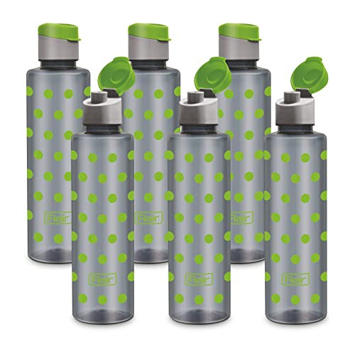 Image of Flair Polka Water Bottles with Fliptop Lid Set of 6 Pcs 1000 ML (Green)