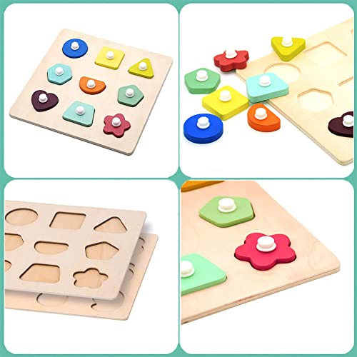 Wooden Preschool Shapes Puzzle & Montessori Toy First Shape Peg Puzzles Baby Puzzle 6-12-18 Months Knob Wooden Picture Puzzle For Toddlers 1-3 Toy For Kids Size Matching Sorting Shape Color Sorter Toy #TOP2