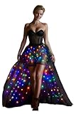 Women Tulle Tutu Skirts Adult High Low Tulle Skirts Skirt LED Light Up Wedding Skirt Costumes Halloween (Black Trailing, Long XXL)