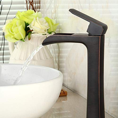 Homevacious Bathroom Vessel Sink Faucet Oil Rubbed Bronze Tall Body Waterfall Lavatory Bath Single Handle One Hole With Pop Up Drain Stopper Mixer Tap Orb Deck Mount Temporary Commercial Lead-Free #TOP4