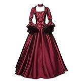  Halloween Kleider Damen Trompetenärmel Bodenlang Mittelalter Kleider Elegantes Retro Viktorianisches Halloween Kleid Fairy Dress Renaissance Elegantes Mittelalter Kleidung Damen C-Wein 3XL W813