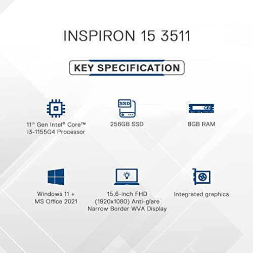Image of Dell Inspiron 3511 Laptop, Intel Core i3-1115G4, 15.6 inch (39.6Cms) FHD WVA AG Narrow Border, 8GB, 256GB SSD, Win11 + MSO'21, Platinum Silver Color (D560649WIN9S, 1.8Kgs)