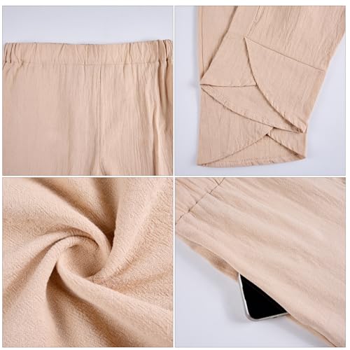 Capris Pants for Women Cotton Linen Baggy Wide Leg Pants Casual Elastic Waisted Palazzo Plus Size Pants with Pockets3