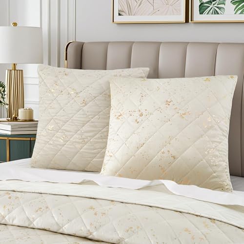 La Mejor Selección de Láminas para fundir favoritos de las personas. 46 Querencia - Juego de 2 fundas de almohada europeas de terciopelo con estampado de lámina dorada metálica, 26 x 26 pulgadas, fundas de almohada europeas de color blanco roto...