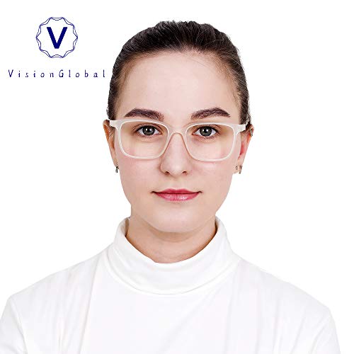Image of VisionGlobal Blue Light Blocking Glasses for Women /Men,Computer Reading, TV Glasses, Stylish Square Frame(Clear, +5.50 Magnification)