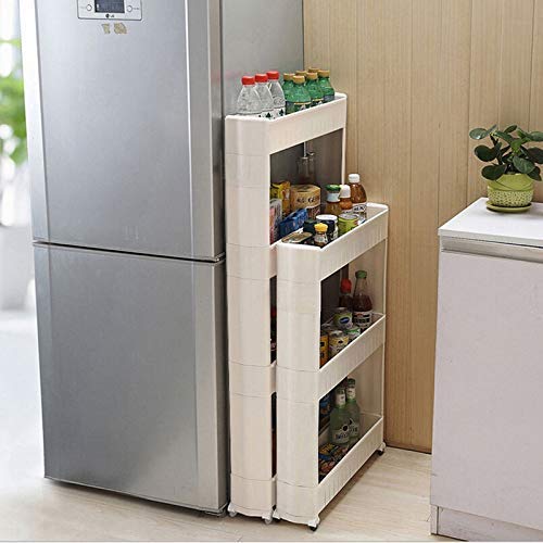 Ebee 3 Layer Storage Organizer Slim Plastic Rack Shelf with Wheels - White, Plastic Shelves - Image 3 thumbnail