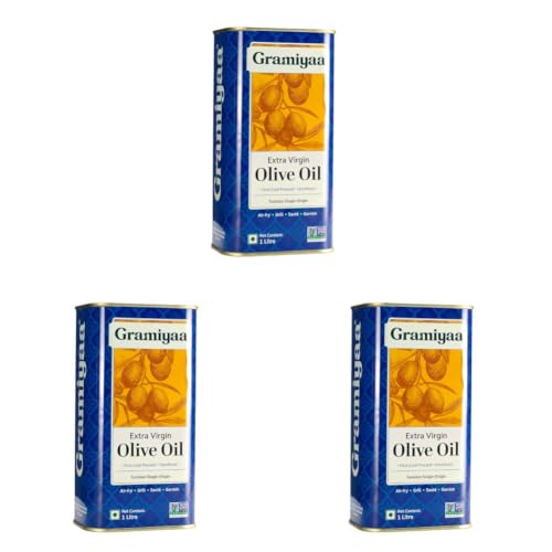 Image of Gramiyaa Extra Virgin Olive Oil 1 Litre | First Cold Pressed | Tunisian Single Origin, Chemlali Olives | Imported Olive Oil for Cooking (Pack of 3)