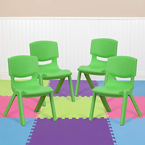 Image of EMMA + OLIVER Green Plastic Stackable School Chair, 10.5 inch Seat, 4-Pack