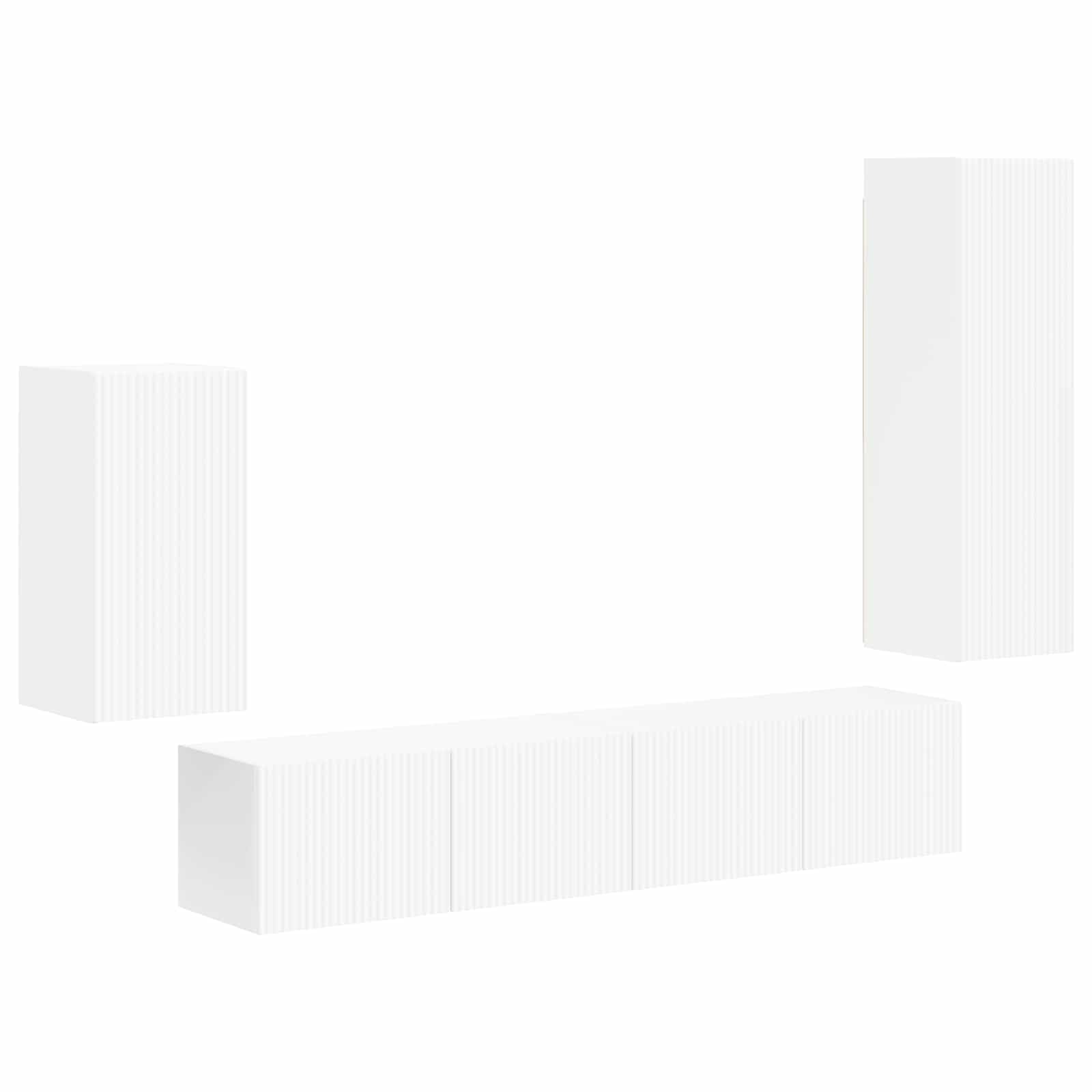 Set di mobili per TV, montaggio a parete, 4 pezzi, bianco, in legno