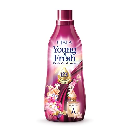 UJALA Young & Fresh Fabric Conditioner - 900 Ml [ Aura ] | After Wash Fabric Conditioner with Long-Lasting Fragrance | Powered with French Perfume | for Bucket Wash and Machine Wash,Liquid