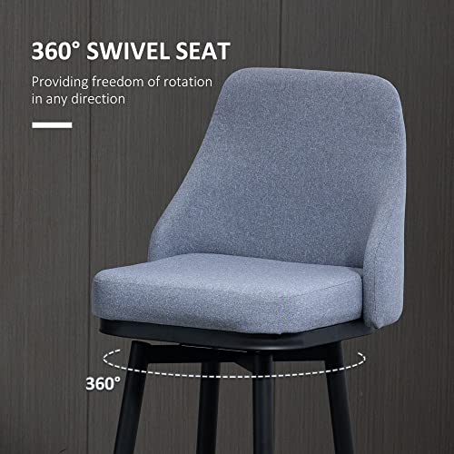 Homcom Bar Height Bar Stools Set Of 2, Modern 360° Swivel Barstools 29.5 Inch Seat Height, Dining Room Chairs With Steel Legs And Footrest, Light Grey #TOP4