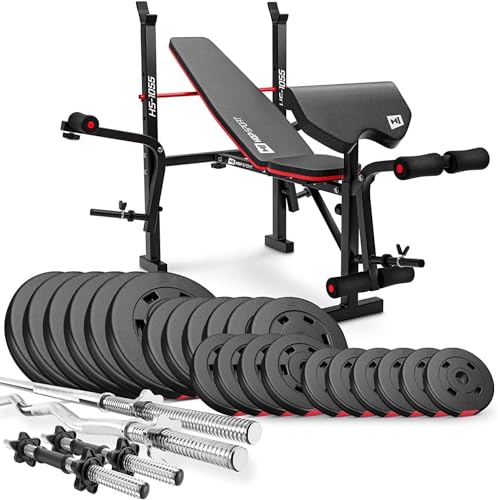 HOP-Sport® Banc de Musculation Pliable HS-1055 avec Pupitre de Curl, Papillon, Presse à Jambes et...