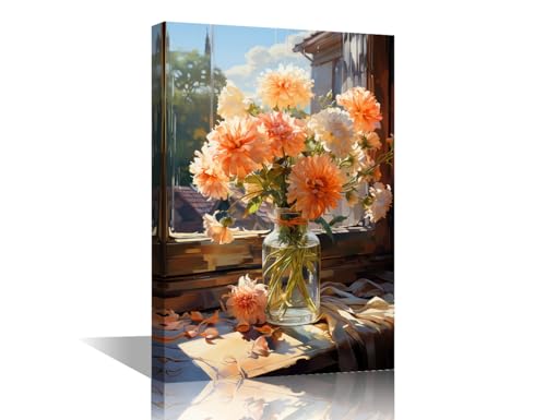Décoration murale giclée dahlias avec finition sur châssis