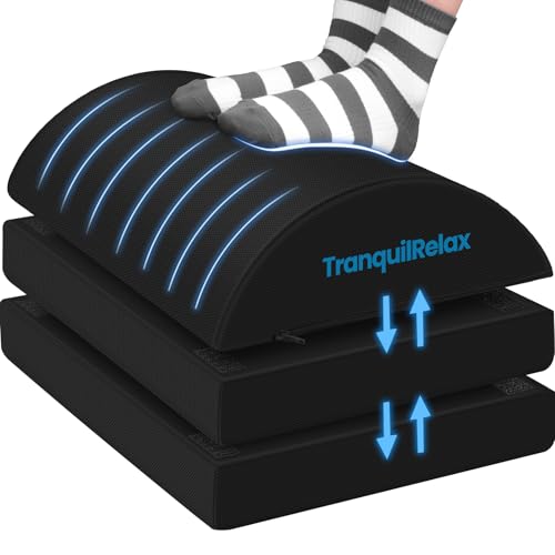 Image of TranquilRelax Foot Rest for Under Desk at Work, Gaming Accessories Foot Stool with 3 Adjustable Heights & Washable Cover, Comfortable Office Desk Accessories, Footrest for Office, Home and Car (Black)