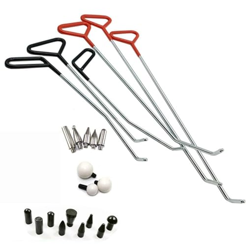 Herramientas de reparación de abolladuras, kit de eliminación de abolladuras de 6 piezas con cabezal de punzón para abolladuras de granizo y abolladuras de puerta, varillas de eliminación de