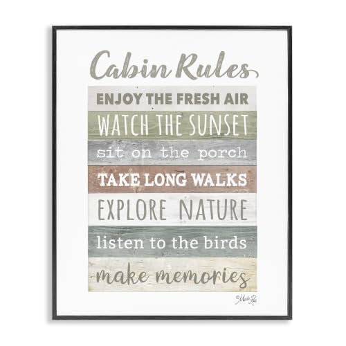 Cabin Rules Typography Sign Nature, 24 x 30 Inch Framed Giclée Print
