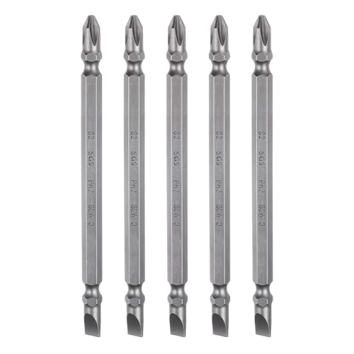 sourcing map 5pcs Magnetic Double Ended Screwdriver Bit 6mm PH2/SL6 4.33" Length 1/4" Hex Shank S2 Steel Phillips Cross Slotted Flat Screw Driver Bit