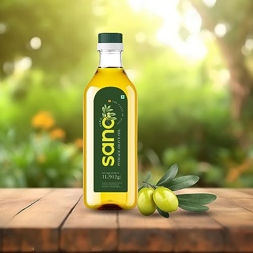 Image of Sano Pomace Olive Oil 1L Pet Bottle | Spain-Imported Edible Oil | Ideal for Deep Frying, Sauteing & Roasting | High Smoke Point Cooking Oil for Indian Kitchen | 1000ml (Pack of 3)