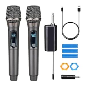 Wireless Microphone,Rechargeable Wireless Dual UHF Microphone,Dual Handheld Dynamic Wireless Mic for Karaoke Singing, Wedding, DJ, Party, Speech, Church, Class Use,PA System,200ft,Gray