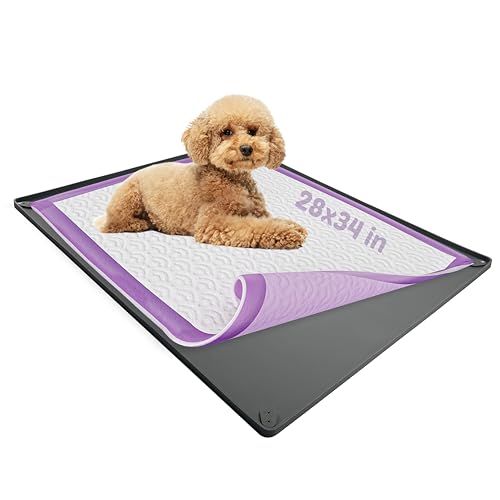 Image of TidyFriend 2 Pk Dog Pee Pad Holder Tray Fits for 28 inch x 34 inch Pee Pads with Corner Lock Holes, Raised Edges, Non-Spill, Easy to Clean Silicone Dog Potty Tray Holder, for Indoor Floor Protection (Grey)