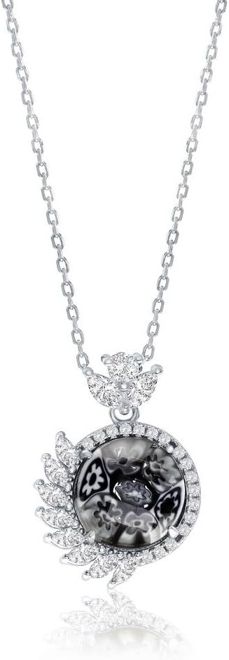 Genuine Millefiori Murano Glass Necklace – Italian Artisan Jewelry in 925 Sterling Silver – Handcrafted in Murano, Italy-Black & White