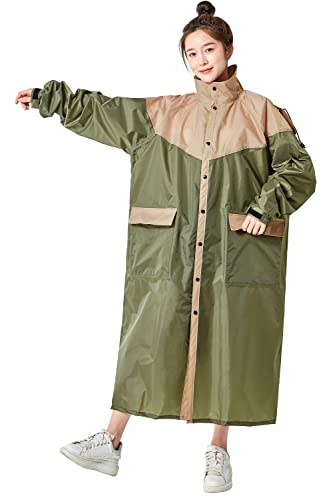 BUQIREN レインコート レディース 自転車【昇級版】ロング丈のおしゃれな レインポンチョ 軽量 リュックにも対応 反射テープ 収納袋付き レインコート メンズ 通勤通学 防風防水 梅雨対策 男女兼用 (ベージュ&オリーブ, L(150-165cm))