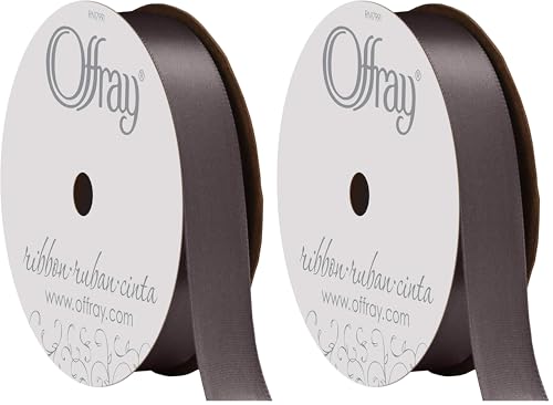 Image of Berwick Offray 475942 5 /8 inch Wide Single Face Satin Ribbon, Pewter Gray, 6 Yds (Pack of 2)