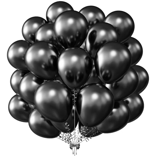 Image of KALOR 12 Inch Metallic Black Balloons, 50 Pcs Latex Helium Metallic Balloons for Kid's Birthday Party, Baby Shower, Wedding, Graduate Party Decorations