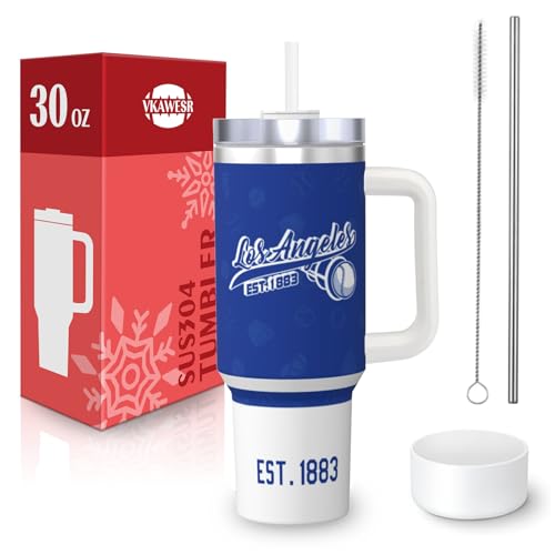 vkawesr Los Angeles 30 oz Tumbler with Handle and Straw Car cup 100% Leakproof Insulated Tumbler with Lid and Straw Made of Stainless Steel Cup Holder Friendly Base Classic Collection Gifts for Fans