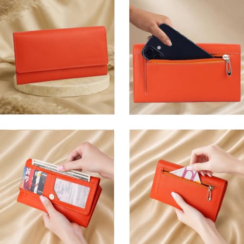 Image of Steve Jhonson Leather Wallet for Women - Mini Hand Purse with Card Holder - Women Stylish Clutch Purse - Cute Mini Ladies Wallet for Daily Use - Fancy Ladies Purse with Slim Design (Orange)