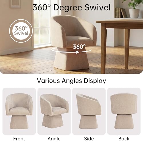 Image of VKNOW Upholstered Swivel Dining Chairs Set of 4 with Barrel Back and Arm | Modern Accent Arm Chair with Thickened Cushion, Soft Chenille Fabric, for Dining Room, Living Room, Vanity, Khaki