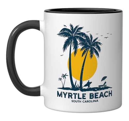 Taza Cerámica Retro Myrtle Beach 11 Onzas Negra/Blanca miniatura 1