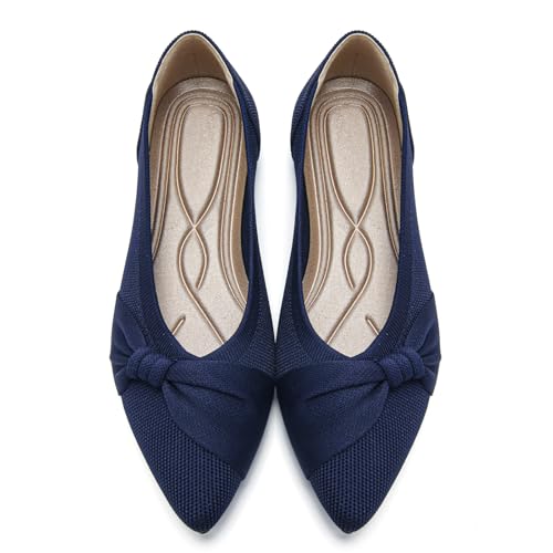 Image of HIULYCENCE Pointed Toe Flats for Women Ballet Flats | Comfortable Dressy Knit Lightweight Casual for Work Office Womens Flats