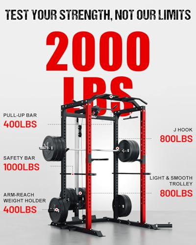 Image of C1-V4 Power Cage, 2000LBS Squat Rack with LAT Pulldown, Multi-Function Weight Cage Strength Training Machine, Workout Cage with More Attachments for Home Gym Garage