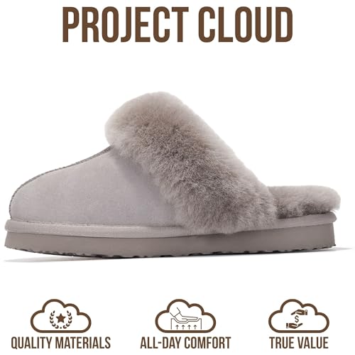 Image of Project Cloud Genuine Leather Slippers for Women with Genuine Fur Lining, Non-Slip Indoor /Outdoor Clog Mule Slippers, Memory Foam Insole