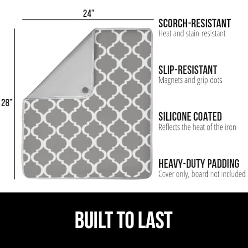 Image of GORILLA GRIP Ironing Mat, Portable Ironing Pad, Magnetic Ironing Blanket for Top of Washer, Dryer, Table Top, Countertop, Silicone Coating and Scorch Resistant, Travel Size 28x24, Quatrefoil