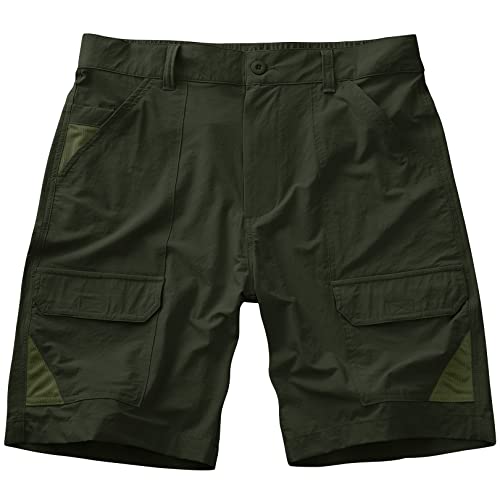 Jessie Kidden Men's Outdoor Sport Casual Elastic Waist Lightweight Water Resistant Quick Dry Cargo Fishing Hiking Shorts (6018 Army Green 30) #TOP17