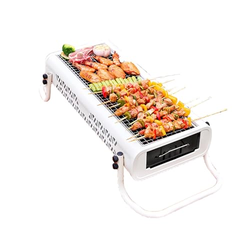 PQPQLI Barbacoa Carbón 56 * 22 * 18cm con Lavabo Extraíble para Carbón Barbacoa Portátil Barbacoa De Carbón Vegetal De Mesa Parrilla Camping, Terraza, Balcón(White)