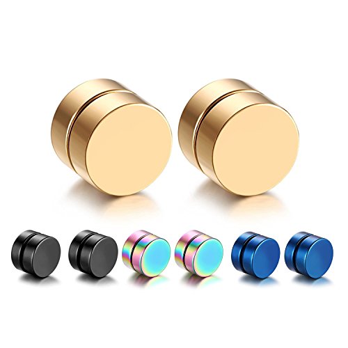 Oidea 8PCS 8MM Stainless Steel Magnetic Fake Gauges Non-piercing Stud Earrings for Men Women,Hypoallergenic,4 Color Assorted
